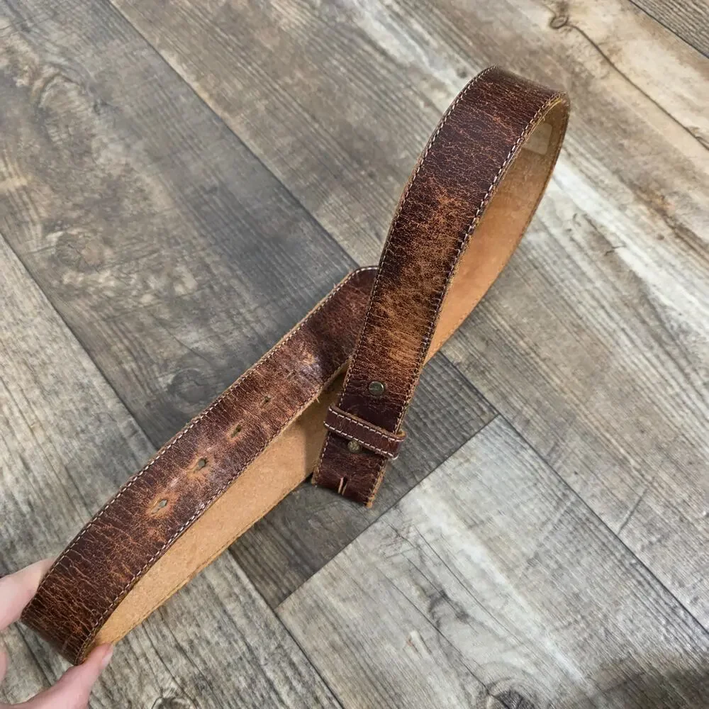 Vintage Brown Leather Blank Distressed Western Cowboy No Buckle